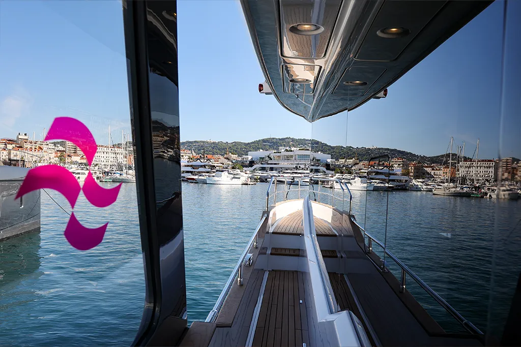 Cannes harbour view from the Sirena Yachts stand