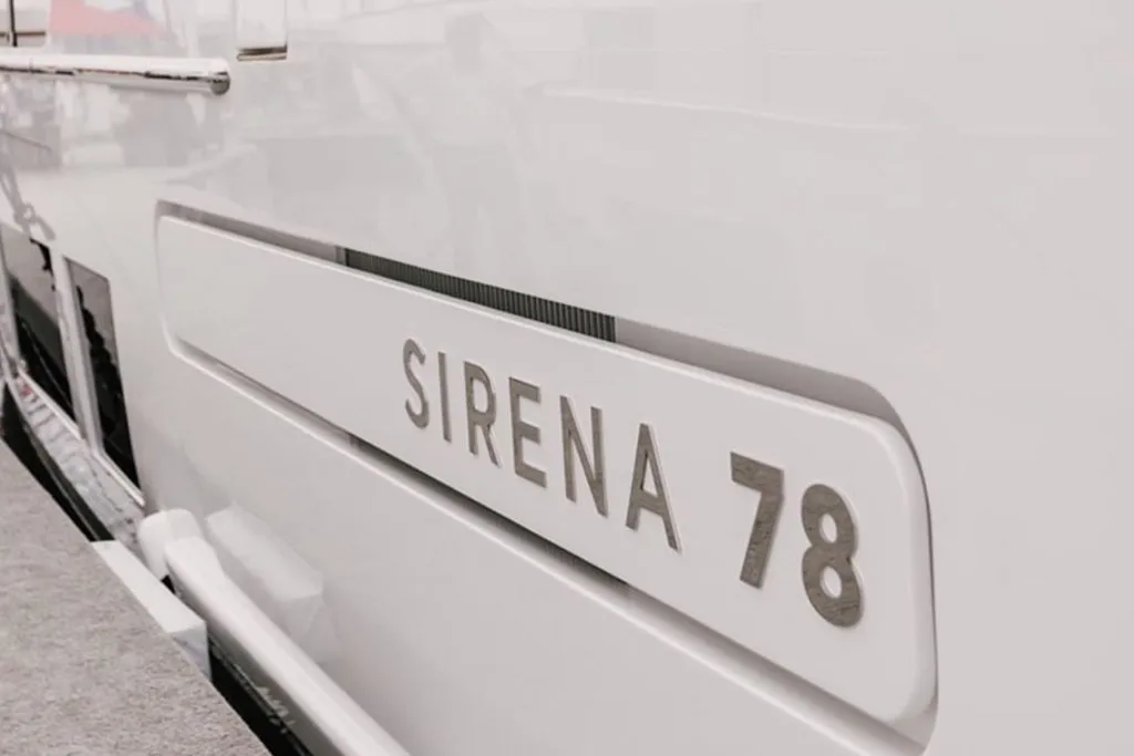Sirena 78 hull badge at the Fort Lauderdale International Boat Show