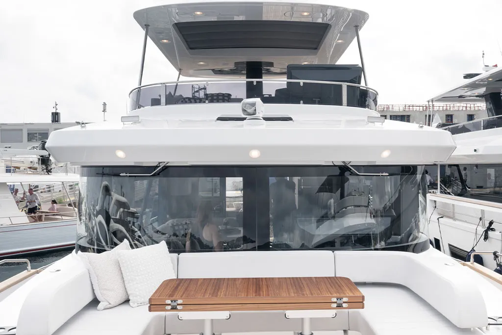 Sirena yacht flybridge on display at the Cannes Yachting Festival