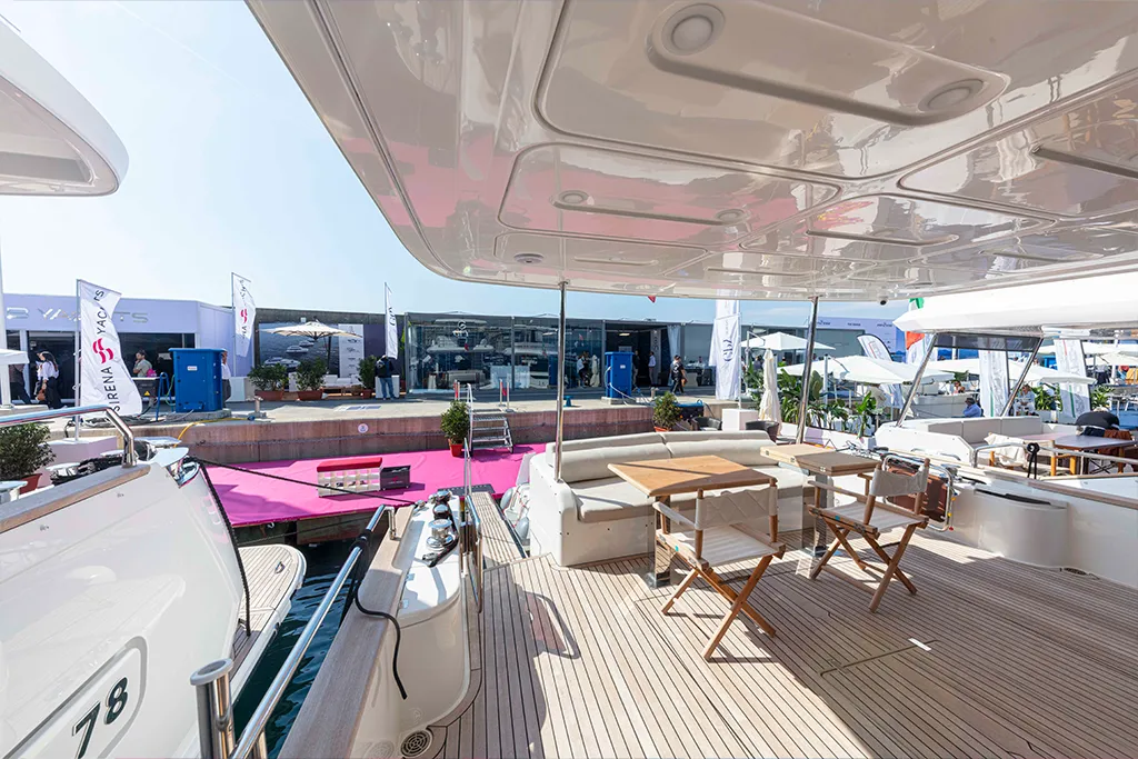 Flybridge of a Sirena yacht at the Genoa Boat Show