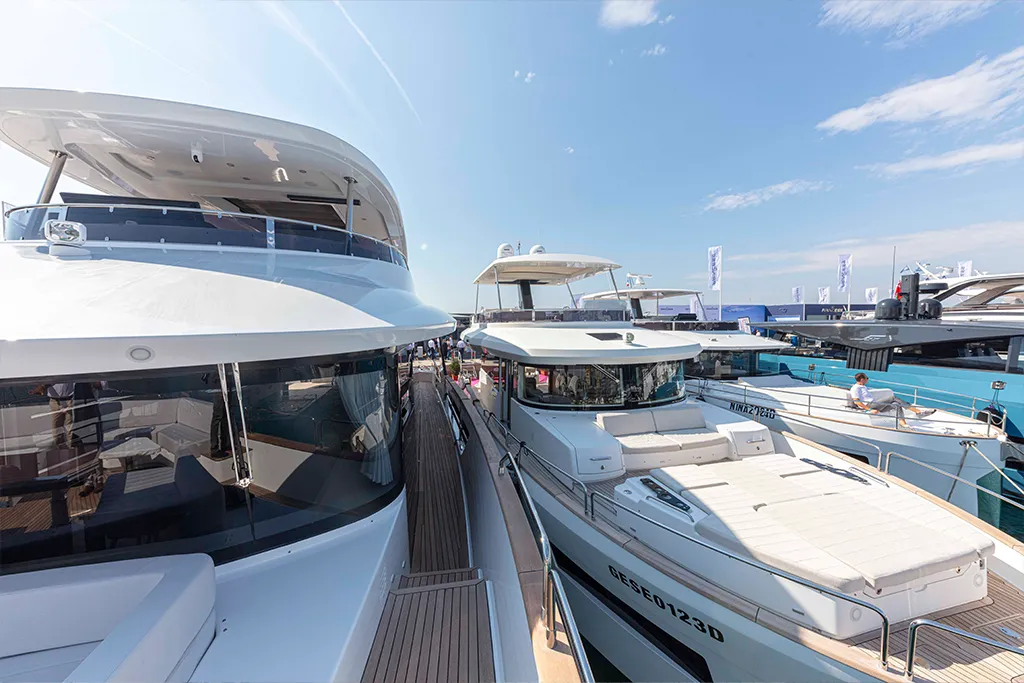 Sirena yachts berthed side by side at the Genoa Boat Show