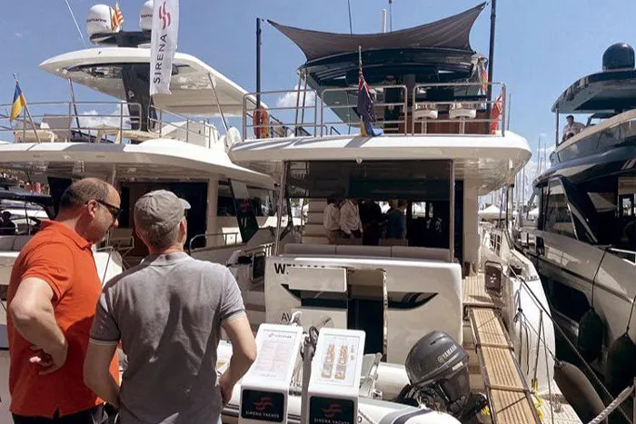 Visitors on the aft deck of a Sirena yacht in Palma