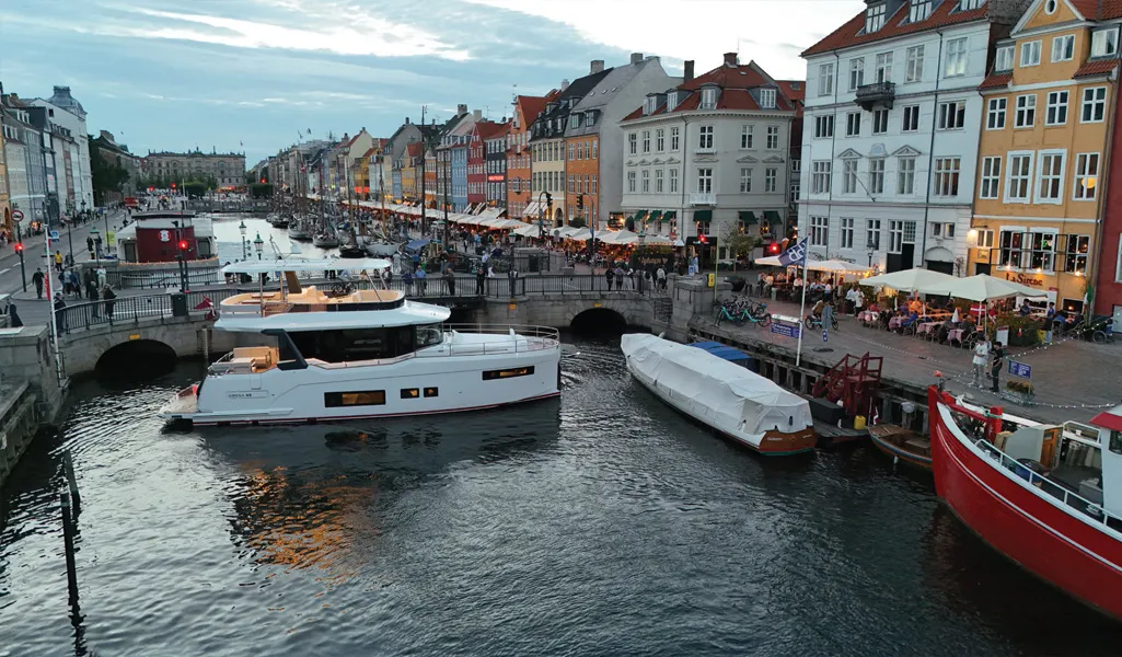 Sirena yacht moored in Nyhavn canal, Copenhagen