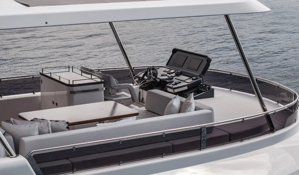 Sirena 60 flybridge helm and lounge