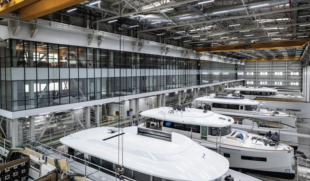 Sirena yachts under construction in the new Sirena Marine facility
